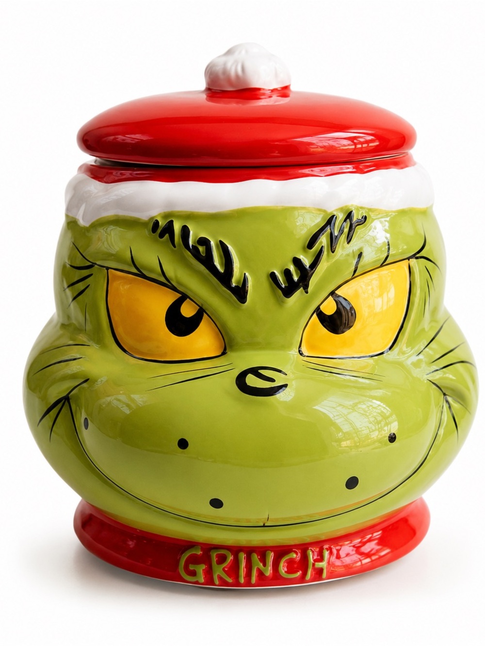 Grinch Ceramic Cookie Jar - Red & Green Holiday Treat Storage